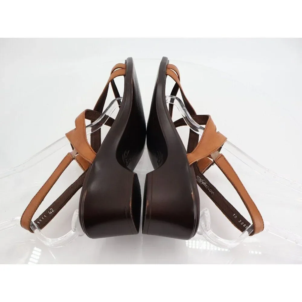 Mephisto France Women's Sandal Size 42 12 Block Heel Slingback Brown Leather